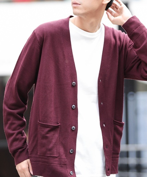 WEGO（ウィゴー）の「WEGO/カラーVネックカーディガン（カーディガン/ボレロ・メンズ・ネイビー/ダークグリーン/ブラック/ワイン・LARGE/MEDIUM/SMALL）」の4枚目の写真