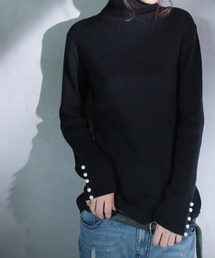 antiqua | パール付きリブタートルニットトップス(ニット/セーター)