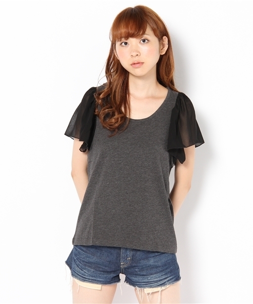 Kastane（カスタネ）の「シフォン袖TEE（Tシャツ/カットソー・レディース・ホワイト系その他/グレー系その他/ピンク系その他/グリーン系その他・FREE）」の2枚目の写真