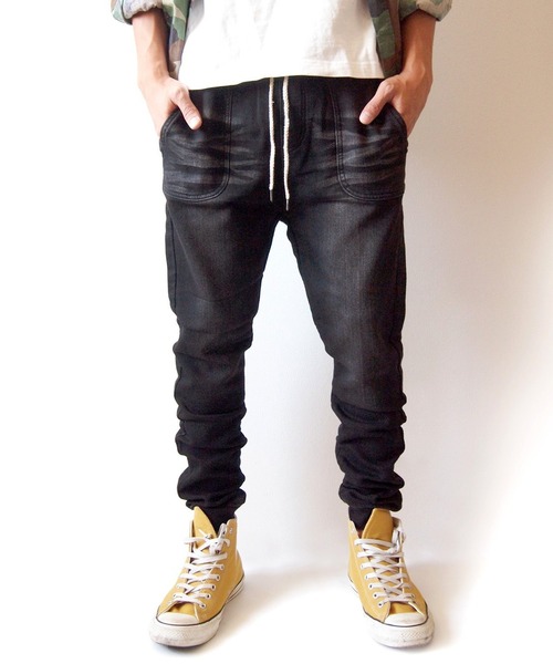 BEATJIVE(ビートジャイブ)の「ストレッチ スウェットデニム ジョガーパンツ イージーパンツ テーパード メンズ ヴィンテージ加工(デニムパンツ・メンズ・ブルー/ネイビー/インディゴブルー/ブラック/グレー・3/2/1)」の2枚目の写真