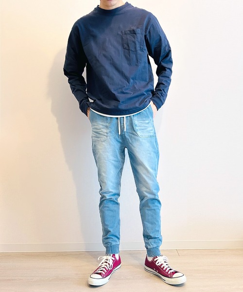 ストレッチ デニム ジョガーパンツ メンズ カットデニム スウェット