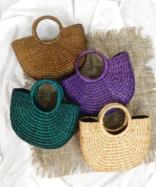 minia(ミニア)の「リングハンドルバスケット(S) □(かごバッグ・レディース・カーキ/チョコ/ナチュラル/パープル/ダークブラウン/グリーン・FREE)」の9枚目の写真