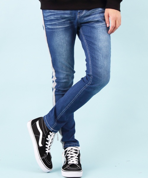 ８(eight)（エイト）の「ライン スキニーデニム ジーンズ 細身（デニムパンツ・メンズ・ブラック/ブルー/インディゴブルー/ケミカルウォッシュ・MEDIUM/LARGE）」の3枚目の写真