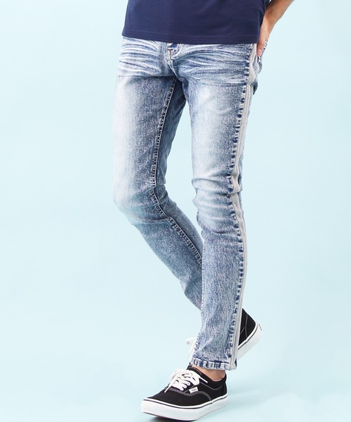 ８(eight)（エイト）の「ライン スキニーデニム ジーンズ 細身（デニムパンツ・メンズ・ブラック/ブルー/インディゴブルー/ケミカルウォッシュ・MEDIUM/LARGE）」の4枚目の写真