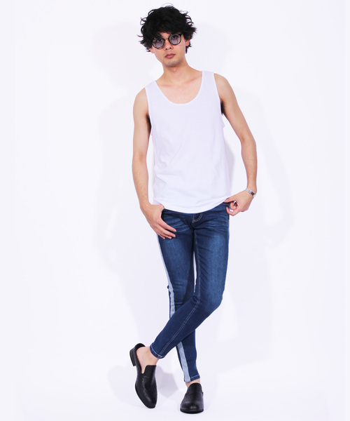 ８(eight)（エイト）の「ライン スキニーデニム ジーンズ 細身（デニムパンツ・メンズ・ブラック/ブルー/インディゴブルー/ケミカルウォッシュ・MEDIUM/LARGE）」の6枚目の写真