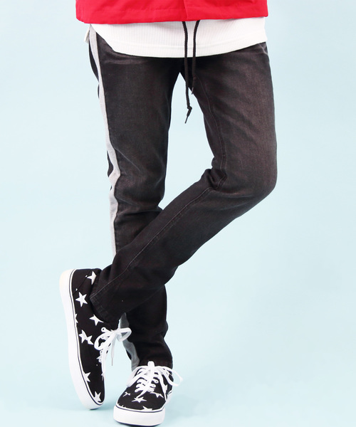 ８(eight)（エイト）の「ライン スキニーデニム ジーンズ 細身（デニムパンツ・メンズ・ブラック/ブルー/インディゴブルー/ケミカルウォッシュ・MEDIUM/LARGE）」の2枚目の写真