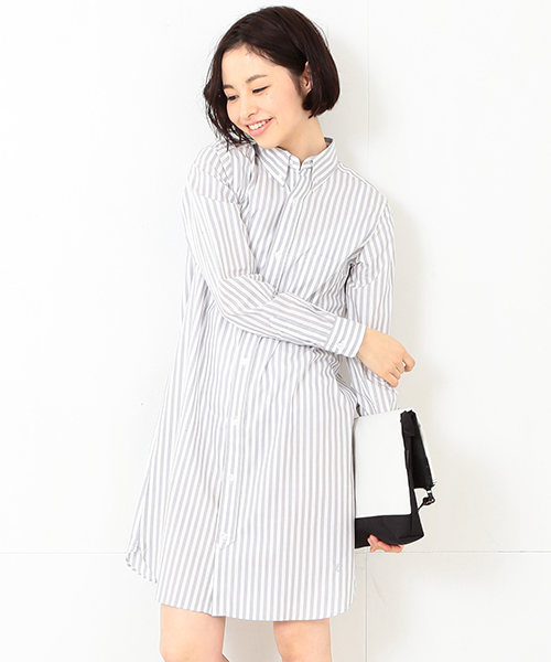 BEAMS BOY（ビームスボーイ）の「BEAMS BOY / NEW ストライプ B.Dシャツワンピース（ワンピース・レディース・グレー/ネイビー・ONE SIZE）」の2枚目の写真