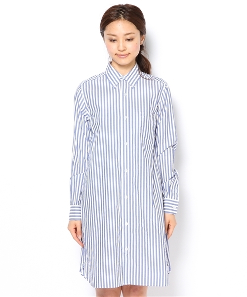 BEAMS BOY（ビームスボーイ）の「BEAMS BOY / NEW ストライプ B.Dシャツワンピース（ワンピース・レディース・グレー/ネイビー・ONE SIZE）」の3枚目の写真