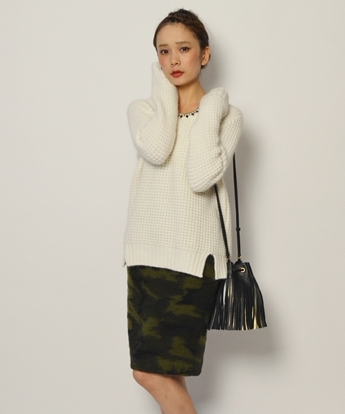 SHIPS for women（シップスフォーウィメン）の「★★ウール アンゴラ ワッフル ニット◇（ニット/セーター・レディース・ホワイト/グレー/キャメル/ピンク・ONE SIZE）」の2枚目の写真