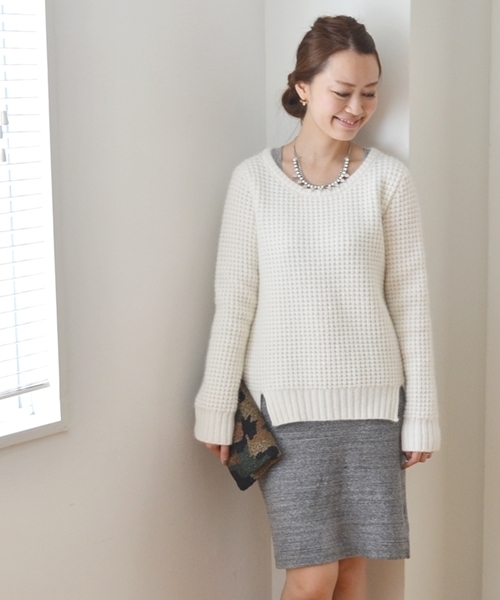 SHIPS for women（シップスフォーウィメン）の「★★ウール アンゴラ ワッフル ニット◇（ニット/セーター・レディース・ホワイト/グレー/キャメル/ピンク・ONE SIZE）」の5枚目の写真
