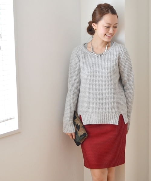 SHIPS for women（シップスフォーウィメン）の「★★ウール アンゴラ ワッフル ニット◇（ニット/セーター・レディース・ホワイト/グレー/キャメル/ピンク・ONE SIZE）」の6枚目の写真