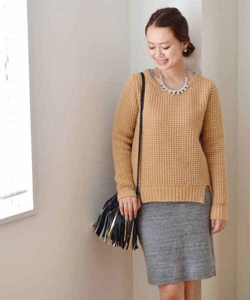 SHIPS for women（シップスフォーウィメン）の「★★ウール アンゴラ ワッフル ニット◇（ニット/セーター・レディース・ホワイト/グレー/キャメル/ピンク・ONE SIZE）」の7枚目の写真