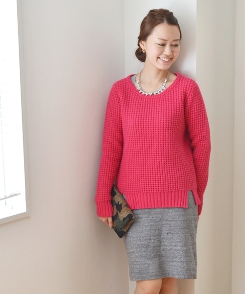 SHIPS for women（シップスフォーウィメン）の「★★ウール アンゴラ ワッフル ニット◇（ニット/セーター・レディース・ホワイト/グレー/キャメル/ピンク・ONE SIZE）」の8枚目の写真