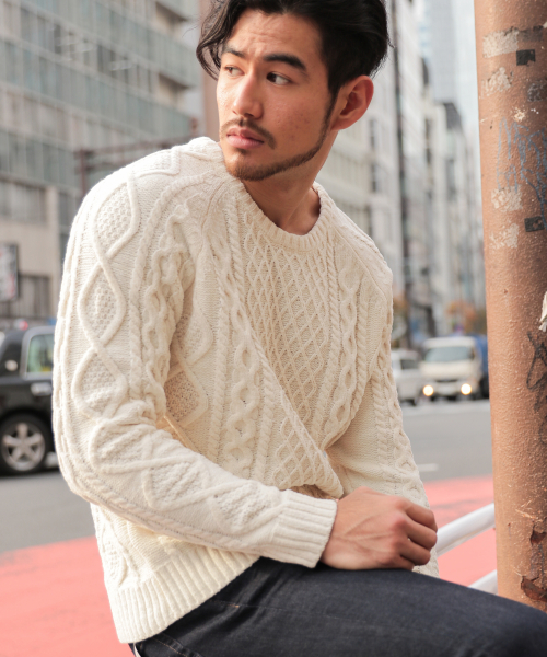 BAYFLOW（ベイフロー）の「モールケーブルプルオーバー（ニット/セーター・メンズ・ネイビー/オフホワイト/カーキ・SMALL/MEDIUM/LARGE）」の2枚目の写真