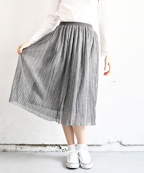 PairPair（ペアペア）の「キラキララメ細プリーツシアースカート（スカート・レディース・ブラック/ベージュ/グレー・FREE）」の8枚目の写真