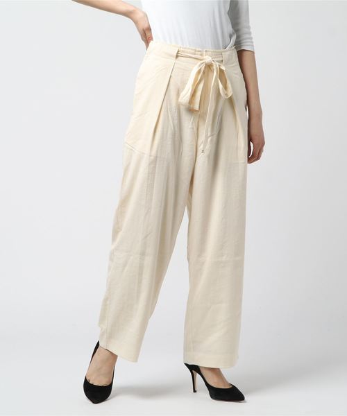 B.I.D.（ビーアイディー）の「BID / Linen調 Waist Ribbon Tuck Pants（その他パンツ・レディース・オフホワイト/ブラック/ベージュ/テラコッタ・FREE）」の7枚目の写真