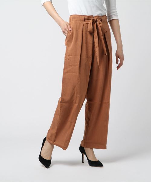 B.I.D.（ビーアイディー）の「BID / Linen調 Waist Ribbon Tuck Pants（その他パンツ・レディース・オフホワイト/ブラック/ベージュ/テラコッタ・FREE）」の9枚目の写真