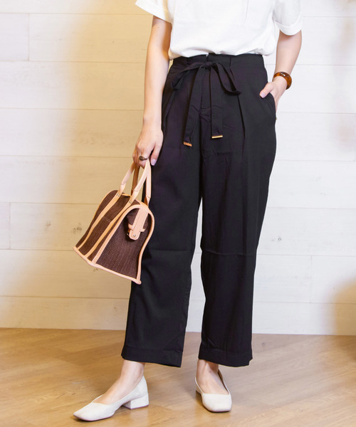B.I.D.（ビーアイディー）の「BID / Linen調 Waist Ribbon Tuck Pants（その他パンツ・レディース・オフホワイト/ブラック/ベージュ/テラコッタ・FREE）」の16枚目の写真