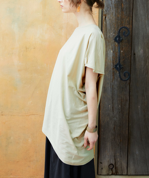 Chaco closet(チャコ クローゼット)の「綿ワイドアシンメトリートップス(Tシャツ/カットソー・レディース・オフホワイト/ブラック/チャコールグレー/ベージュ/カーキ・M-L)」の7枚目の写真
