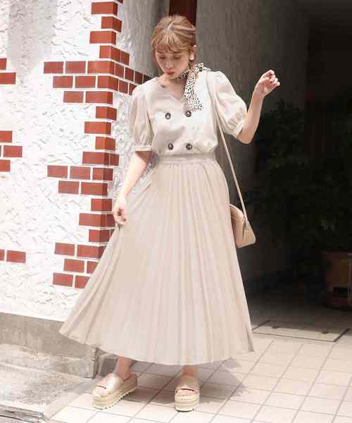 one after another NICE CLAUP（ワンアフターアナザーナイスクラップ）の「幅広プリーツスカート（スカート・レディース・ピンク/オレンジ/アイボリー/モカ・FREE）」の7枚目の写真