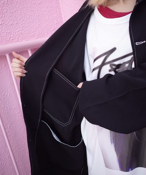rovtski(ロフトスキー)の「【ビッグシルエット】JKT SHIRT/ステッチシャツジャケット(シャツ/ブラウス・レディース・ブラック/クリアレッド/ベージュ/ローズ・FREE)」の6枚目の写真