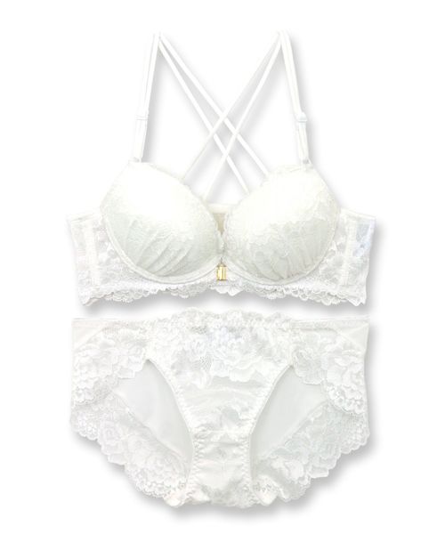 fran de lingerie(フランデランジェリー)の「Cross Lace クロスレース ブラ&ショーツセット B65-G75カップ(ブラ&ショーツ・レディース・ホワイト/ブラック/ワイン/ブルーグリーン/グレー/レンガ/ネイビー/アイボリー・B65/B70/C70/D70/B75/C65/C75/D65/D75/E65/E70/E75/F65/F70/F75/G65/G70/G75/A75/A65/A70)」の2枚目の写真