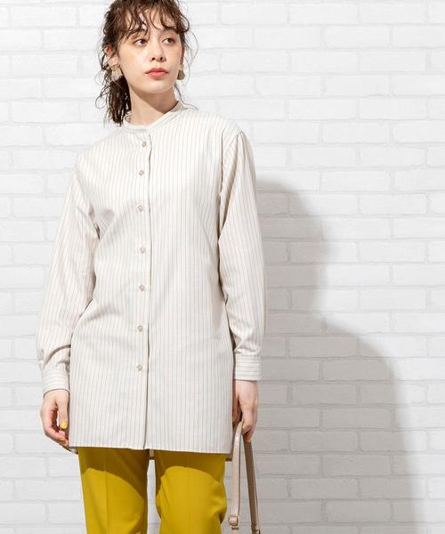 coen(コーエン)の「ウエストマークバンドカラーロングシャツ(シャツ/ブラウス・レディース・ホワイト/ダークグレー/ベージュ・FREE)」の5枚目の写真