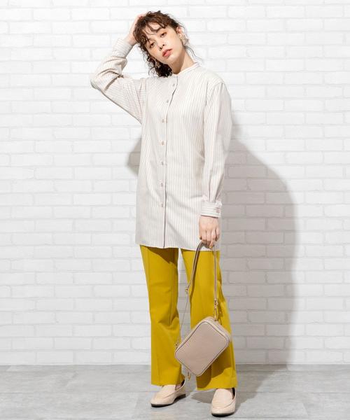 coen(コーエン)の「ウエストマークバンドカラーロングシャツ(シャツ/ブラウス・レディース・ホワイト/ダークグレー/ベージュ・FREE)」の4枚目の写真