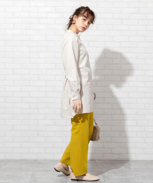 coen(コーエン)の「ウエストマークバンドカラーロングシャツ(シャツ/ブラウス・レディース・ホワイト/ダークグレー/ベージュ・FREE)」の8枚目の写真