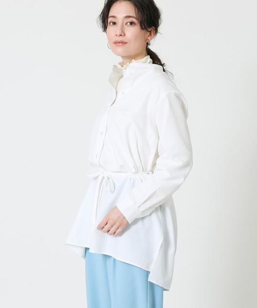 coen(コーエン)の「ウエストマークバンドカラーロングシャツ(シャツ/ブラウス・レディース・ホワイト/ダークグレー/ベージュ・FREE)」の19枚目の写真