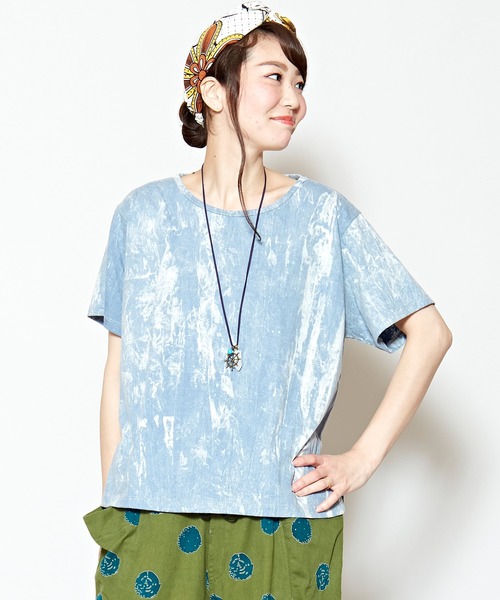 チャイハネ（チャイハネ）の「【チャイハネ】yul アシッドウォッシュTシャツ（Tシャツ/カットソー・レディース・ブラック/ブルー/ダークブルー/グレー/マスタード/オレンジ/ワイン・FREE）」の3枚目の写真