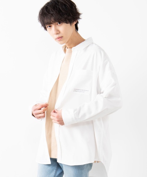 WEGO（ウィゴー）の「WEGO/ロゴプリントビッグシルエットシャツ（シャツ/ブラウス・メンズ・ホワイト/ブラック/グリーン系その他・MEDIUM/LARGE）」の2枚目の写真