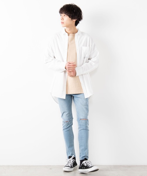 WEGO（ウィゴー）の「WEGO/ロゴプリントビッグシルエットシャツ（シャツ/ブラウス・メンズ・ホワイト/ブラック/グリーン系その他・MEDIUM/LARGE）」の4枚目の写真