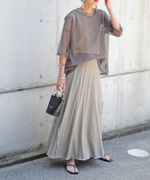 Marient（マリエント）の「メッシュレイヤードTEE/Tシャツ（Tシャツ/カットソー・レディース・ホワイト/カーキ/ブラック・FREE）」の3枚目の写真