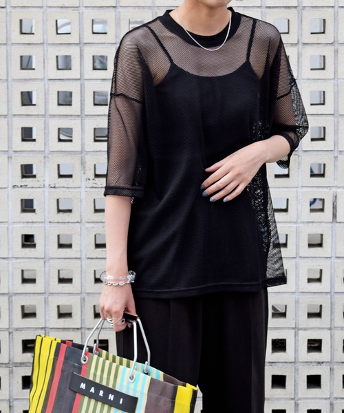 Marient（マリエント）の「メッシュレイヤードTEE/Tシャツ（Tシャツ/カットソー・レディース・ホワイト/カーキ/ブラック・FREE）」の2枚目の写真