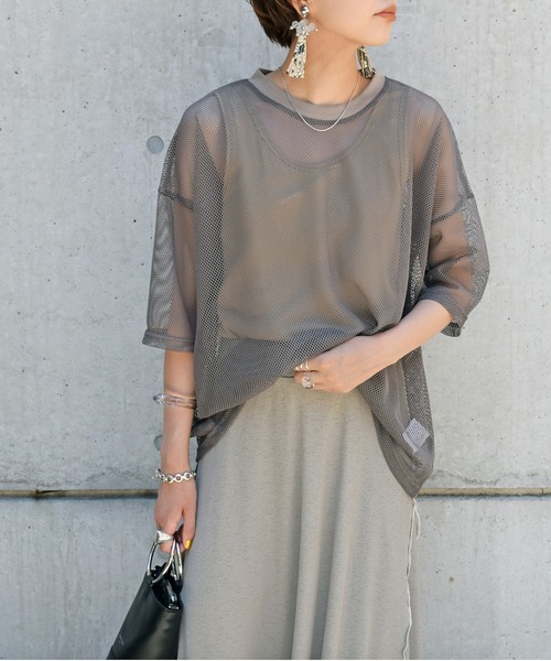 Marient（マリエント）の「メッシュレイヤードTEE/Tシャツ（Tシャツ/カットソー・レディース・ホワイト/カーキ/ブラック・FREE）」の11枚目の写真