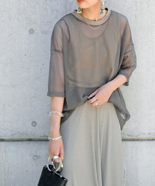 Marient（マリエント）の「メッシュレイヤードTEE/Tシャツ（Tシャツ/カットソー・レディース・ホワイト/カーキ/ブラック・FREE）」の12枚目の写真