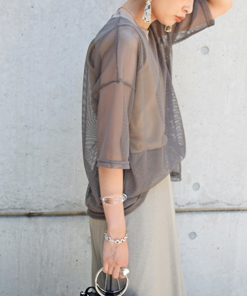 Marient（マリエント）の「メッシュレイヤードTEE/Tシャツ（Tシャツ/カットソー・レディース・ホワイト/カーキ/ブラック・FREE）」の13枚目の写真