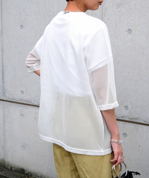 Marient（マリエント）の「メッシュレイヤードTEE/Tシャツ（Tシャツ/カットソー・レディース・ホワイト/カーキ/ブラック・FREE）」の6枚目の写真