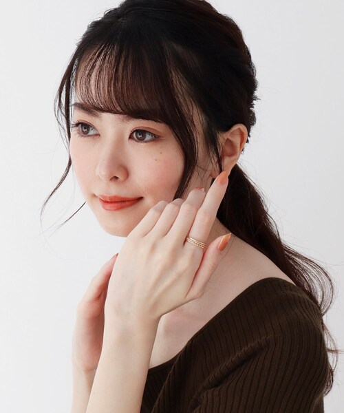 COCOSHNIK(ココシュニック)の「K10甲丸×丸玉×縄目 レイヤードリング(リング・レディース・ホワイト系その他7・12号/14号)」の4枚目の写真
