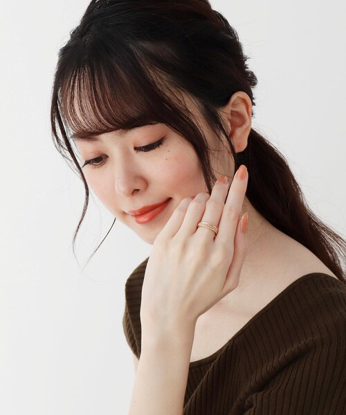 COCOSHNIK(ココシュニック)の「K10甲丸×丸玉×縄目 レイヤードリング(リング・レディース・ホワイト系その他7・12号/14号)」の5枚目の写真