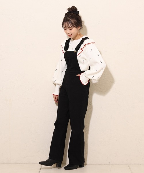 one after another NICE CLAUP（ワンアフターアナザーナイスクラップ）の「刺繍フリルニット（ニット/セーター・レディース・ブラック/オフホワイト/ラベンダー・FREE）」の15枚目の写真