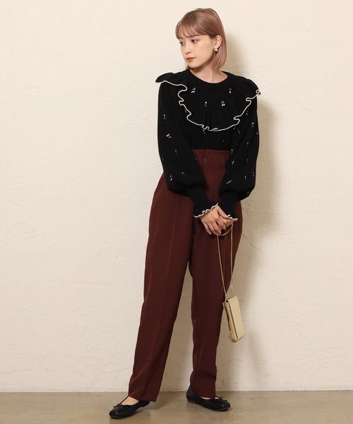 one after another NICE CLAUP（ワンアフターアナザーナイスクラップ）の「刺繍フリルニット（ニット/セーター・レディース・ブラック/オフホワイト/ラベンダー・FREE）」の22枚目の写真