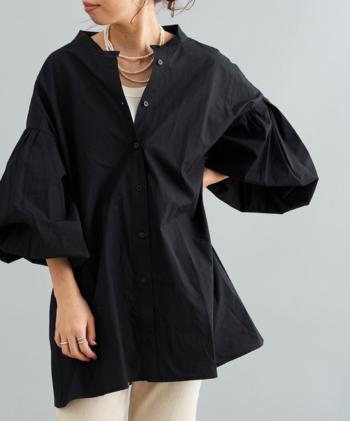 DouDou（ドゥドゥ）の「ウォッシャブルコットンバックリボンブラウス（シャツ/ブラウス・レディース・ブラック/オフホワイト/カーキ・FREE）」の3枚目の写真