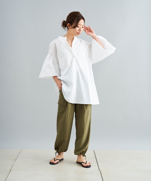 DouDou（ドゥドゥ）の「ウォッシャブルコットンバックリボンブラウス（シャツ/ブラウス・レディース・ブラック/オフホワイト/カーキ・FREE）」の6枚目の写真