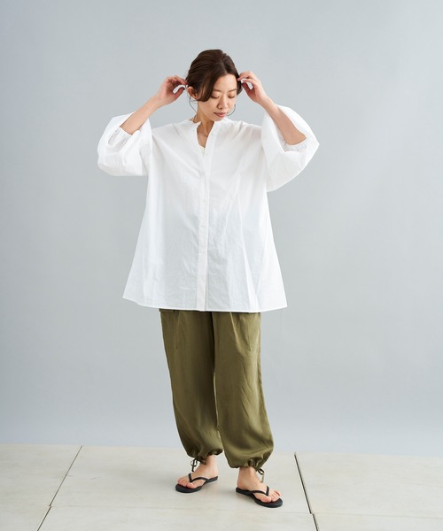 DouDou（ドゥドゥ）の「ウォッシャブルコットンバックリボンブラウス（シャツ/ブラウス・レディース・ブラック/オフホワイト/カーキ・FREE）」の7枚目の写真