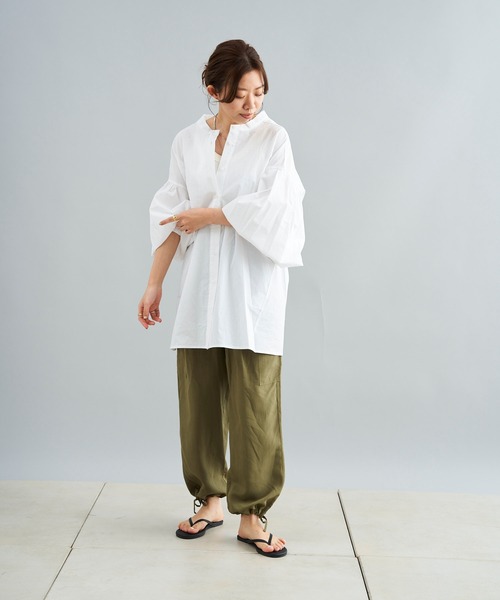 DouDou（ドゥドゥ）の「ウォッシャブルコットンバックリボンブラウス（シャツ/ブラウス・レディース・ブラック/オフホワイト/カーキ・FREE）」の10枚目の写真