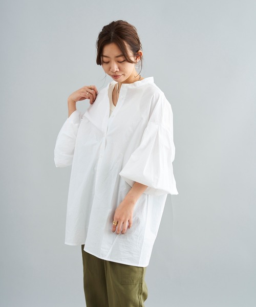 DouDou（ドゥドゥ）の「ウォッシャブルコットンバックリボンブラウス（シャツ/ブラウス・レディース・ブラック/オフホワイト/カーキ・FREE）」の13枚目の写真