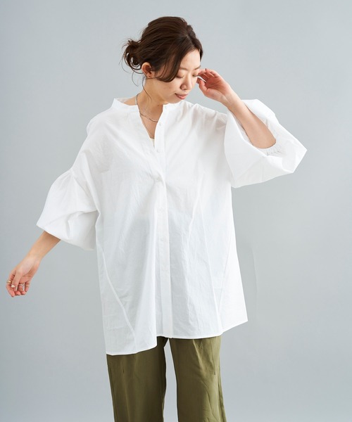 DouDou（ドゥドゥ）の「ウォッシャブルコットンバックリボンブラウス（シャツ/ブラウス・レディース・ブラック/オフホワイト/カーキ・FREE）」の14枚目の写真