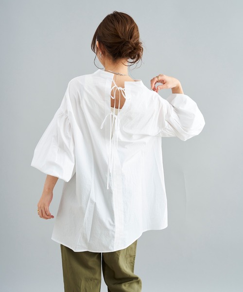 DouDou（ドゥドゥ）の「ウォッシャブルコットンバックリボンブラウス（シャツ/ブラウス・レディース・ブラック/オフホワイト/カーキ・FREE）」の15枚目の写真